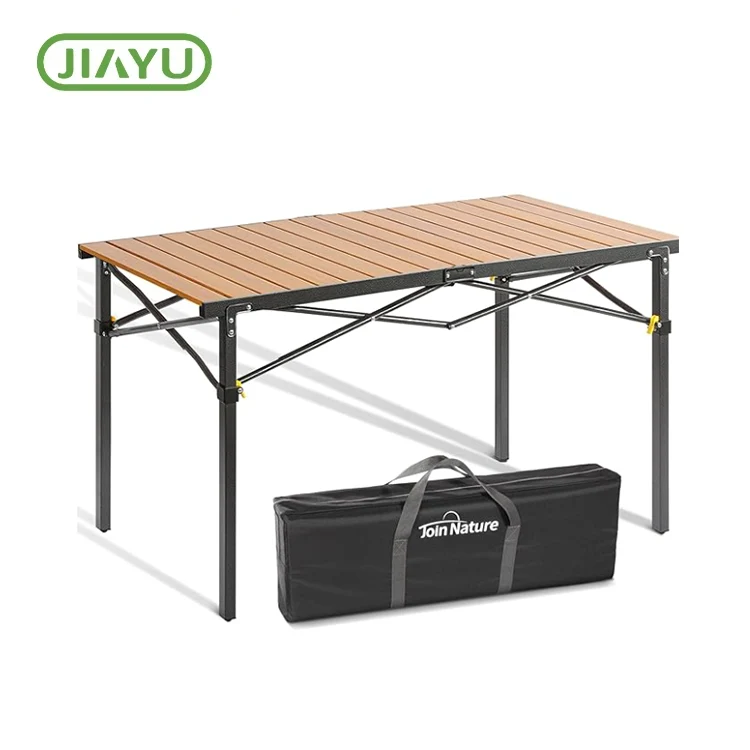 Meja berkemah besi kayu solid lipat